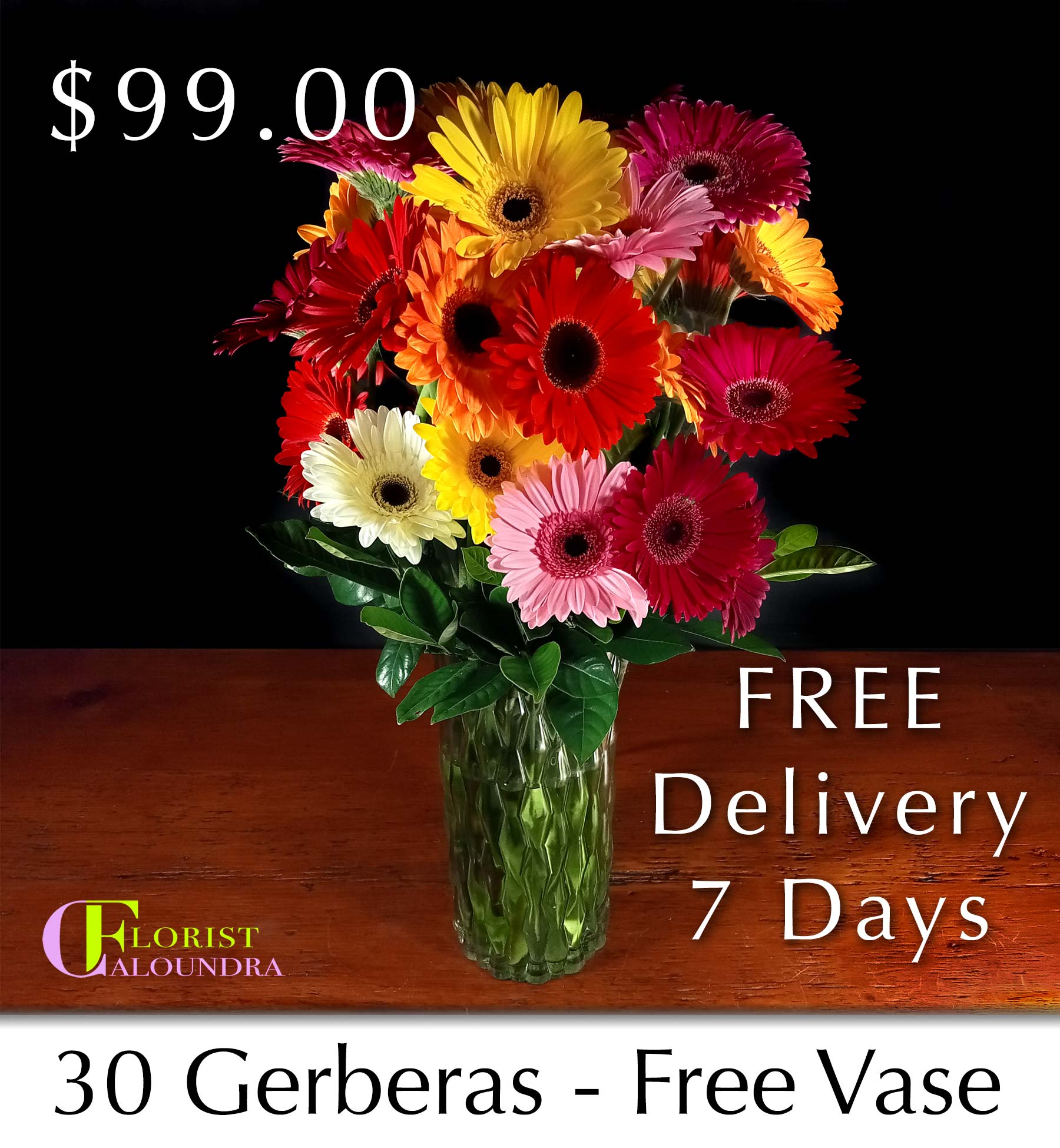 30 GERBERAS IN FREE VASE